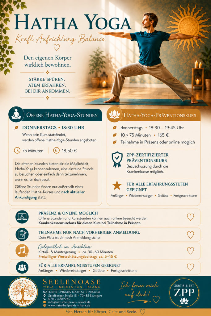 Hatha Yoga in der Seelenoase Stuttgart-Zuffenhausen – offene Stunden und Präventionskurs