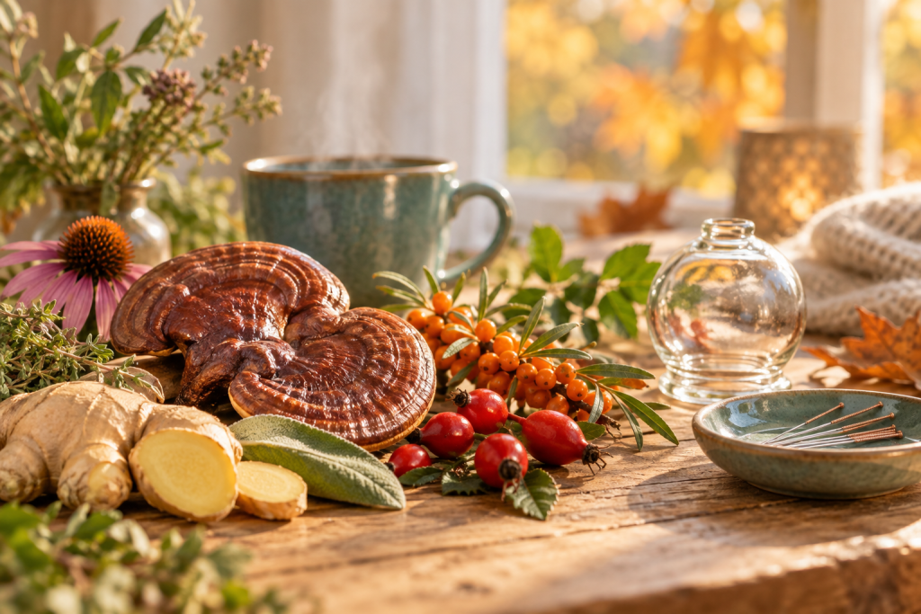 Naturheilkundliche Infektprophylaxe mit Reishi, Ingwer, Echinacea, Heilpflanzen, Akupunktur und Schröpfen