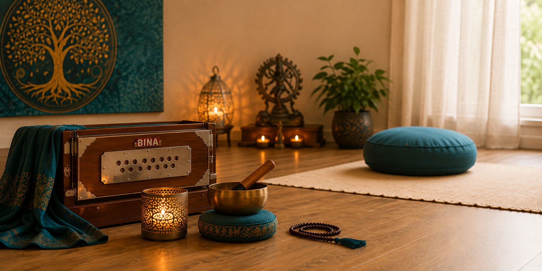 Kirtan und Mantras in der Seelenoase – Harmonium, Klangschale und Kerzenlicht
